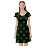 Polka Dots - Dark Green on Black Short Sleeve Skater Dress