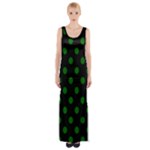 Polka Dots - Dark Green on Black Maxi Thigh Split Dress