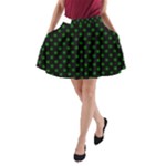 Polka Dots - Dark Green on Black A-Line Pocket Skirt