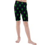 Polka Dots - Dark Green on Black Kid s Mid Length Swim Shorts