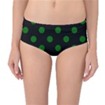 Polka Dots - Dark Green on Black Mid-Waist Bikini Bottoms