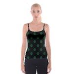 Polka Dots - Forest Green on Black Spaghetti Strap Top