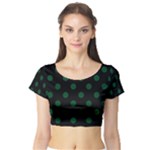 Polka Dots - Forest Green on Black Short Sleeve Crop Top (Tight Fit)