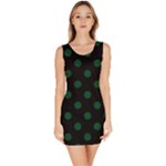 Polka Dots - Forest Green on Black Bodycon Dress