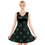 Polka Dots - Forest Green on Black V-Neck Sleeveless Dress