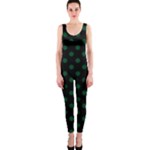 Polka Dots - Forest Green on Black OnePiece Catsuit