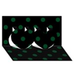 Polka Dots - Forest Green on Black Twin Hearts 3D Greeting Card (8x4)
