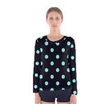Polka Dots - Aquamarine on Black Women s Long Sleeve T-shirt