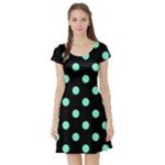 Polka Dots - Aquamarine on Black Short Sleeve Skater Dress