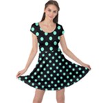 Polka Dots - Aquamarine on Black Cap Sleeve Dress