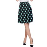 Polka Dots - Aquamarine on Black A-Line Skirt