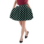 Polka Dots - Aquamarine on Black A-Line Pocket Skirt