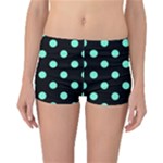 Polka Dots - Aquamarine on Black Reversible Boyleg Bikini Bottoms