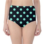 Polka Dots - Aquamarine on Black High-Waist Bikini Bottoms