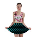 Polka Dots - Aqua Cyan on Black Mini Skirt