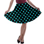 Polka Dots - Aqua Cyan on Black A-line Skater Skirt