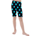 Polka Dots - Aqua Cyan on Black Kid s Mid Length Swim Shorts