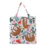 Floral Sloth  Grocery Tote Bag