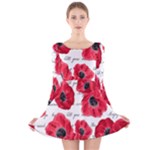 love poppies Long Sleeve Velvet Skater Dress