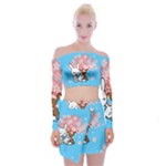 floral bunnies Off Shoulder Top with Mini Skirt Set