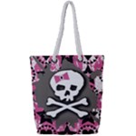 Pink Bow Skull Full Print Rope Handle Tote (Small)