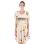 Spring Art Floral Pattern Design Short Sleeve V-neck Flare Dress