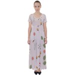 Spring Art Floral Pattern Design High Waist Short Sleeve Maxi Dress