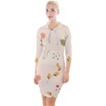 Spring Art Floral Pattern Design Quarter Sleeve Hood Bodycon Dress