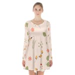 Spring Art Floral Pattern Design Long Sleeve Velvet V-neck Dress