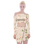 Spring Art Floral Pattern Design Off Shoulder Top with Mini Skirt Set