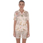 Spring Art Floral Pattern Design Satin Short Sleeve Pajamas Set