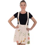 Spring Art Floral Pattern Design Velvet Suspender Skater Skirt