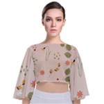 Spring Art Floral Pattern Design Tie Back Butterfly Sleeve Chiffon Top