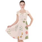 Spring Art Floral Pattern Design Cap Sleeve Midi Dress