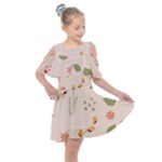 Spring Art Floral Pattern Design Kids  Shoulder Cutout Chiffon Dress