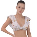 Spring Art Floral Pattern Design Plunge Frill Sleeve Bikini Top