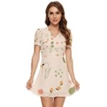 Spring Art Floral Pattern Design V-Neck High Waist Chiffon Mini Dress