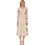 Spring Art Floral Pattern Design V-Neck Drawstring Shoulder Sleeveless Maxi Dress