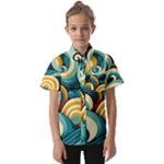 Wave Waves Ocean Sea Abstract Whimsical Kids  Short Sleeve Shirt