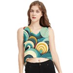 Wave Waves Ocean Sea Abstract Whimsical V-Neck Cropped Tank Top