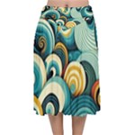 Wave Waves Ocean Sea Abstract Whimsical Velvet Flared Midi Skirt