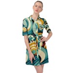 Wave Waves Ocean Sea Abstract Whimsical Belted Shirt Dress