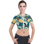 Wave Waves Ocean Sea Abstract Whimsical Short Sleeve Cropped Jacket