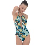 Wave Waves Ocean Sea Abstract Whimsical Plunge Cut Halter Swimsuit