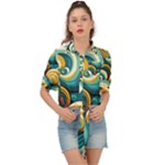 Wave Waves Ocean Sea Abstract Whimsical Tie Front Shirt 
