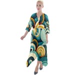 Wave Waves Ocean Sea Abstract Whimsical Quarter Sleeve Wrap Front Maxi Dress