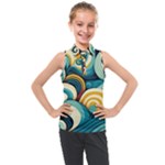 Wave Waves Ocean Sea Abstract Whimsical Kids  Sleeveless Polo T-Shirt