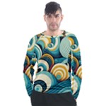 Wave Waves Ocean Sea Abstract Whimsical Men s Long Sleeve Raglan T-Shirt