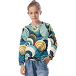 Wave Waves Ocean Sea Abstract Whimsical Kids  Long Sleeve T-Shirt with Frill 