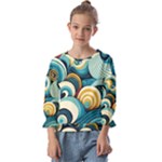 Wave Waves Ocean Sea Abstract Whimsical Kids  Cuff Sleeve Top